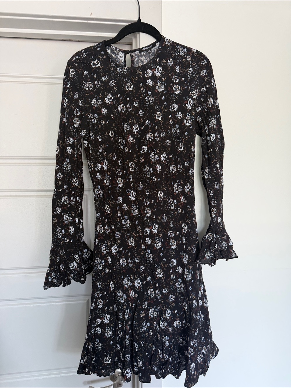 Madewell Black Floral Long-Sleeve Ruffle Dress